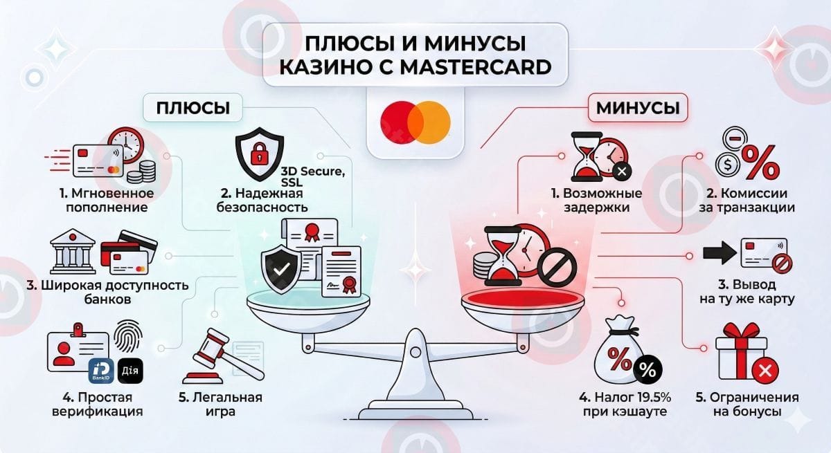 Инфографика: Плюсы и минусы казино с Mastercard