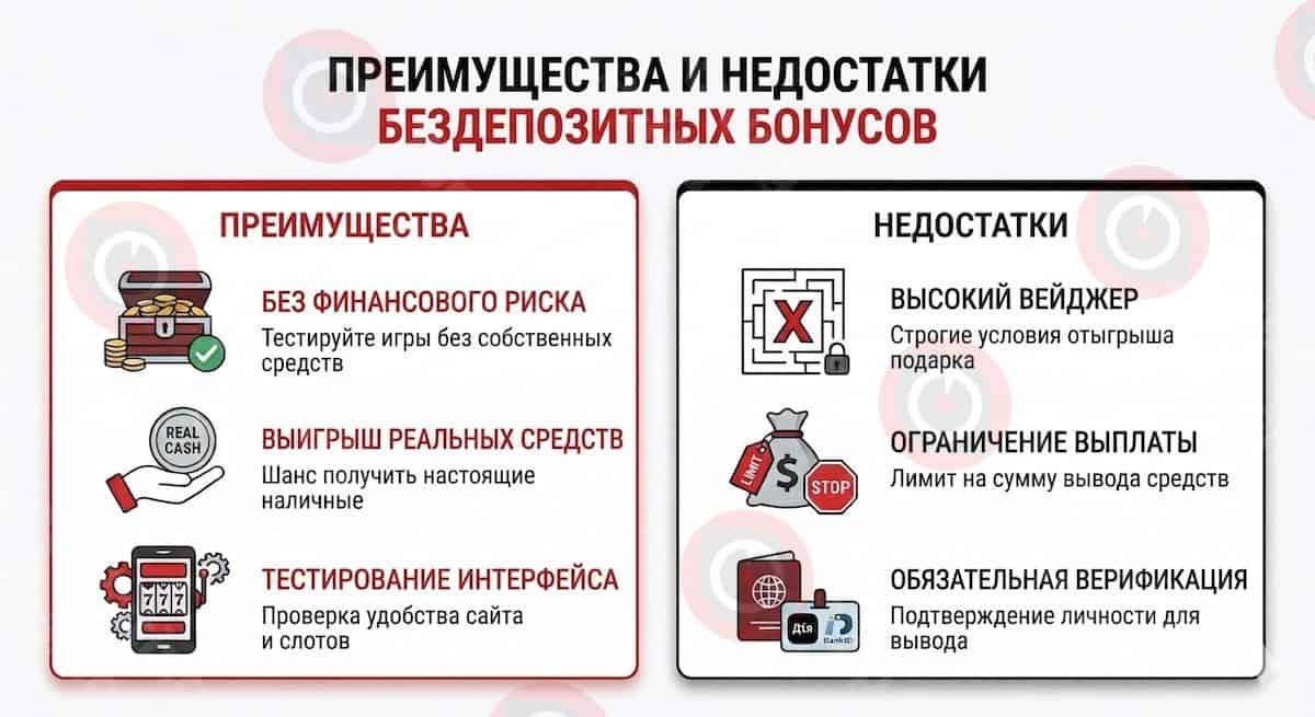 Инфографика: Преимущества и недостатки бездепозитных бонусов